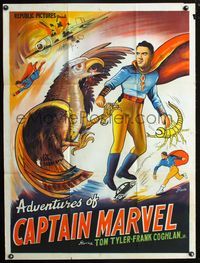 1s068 ADVENTURES OF CAPTAIN MARVEL Indian R60s different Pinto art of Tom Tyler in costume!