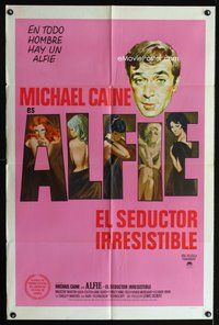 1s621 ALFIE Spanish/U.S. 1sh '66 Michael Caine is a major cad, artwork of sexy girls!