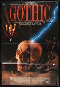 1s019 GOTHIC English 1sh '87 Ken Russell, wild image lighting striking a Skull!