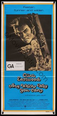 1s371 ANY WHICH WAY YOU CAN Aust daybill '80 cool artwork of Clint Eastwood & Clyde by Bob Peak!