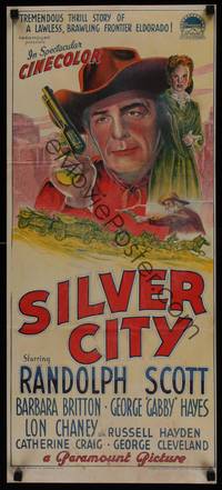 1s365 ALBUQUERQUE Aust daybill '48 Silver City, Randolph Scott, Gabby Hayes, Barbara Britton!