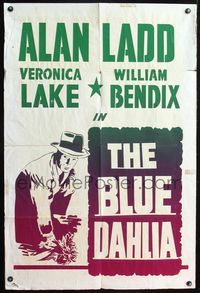 1s044 BLUE DAHLIA kneeling Canadian 1sh '46 cool art of Alan Ladd with flowers!