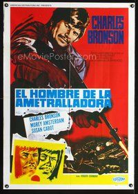 1s036 MACHINE GUN KELLY Italy/Span 1sh '58 Charles Bronson w/machine gun, Roger Corman, AIP!