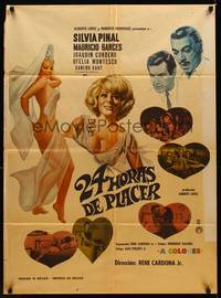 1s105 24 HORAS DE PLACER Mexican poster '69 Rene Cardona Jr.'s 24 horas de placer, sexy dancer!