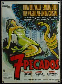1s106 7 PECADOS Mexican poster '59 wild art of sexy babe terrified of snake wrapped around tree!