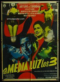 1s107 A MEDIA LUZ LOS 3 Mexican poster '58 great image of de Cordova surrounded by sexy babes!