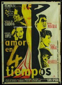 1s109 AMOR EN 4 TIEMPOS Mexican poster '55 Arturo de Cordova, Silvia Pinal, Resortes, sexy art!