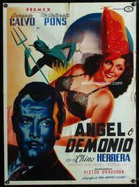 1s110 ANGEL O DEMONIO Mexican poster '47 wonderful art of sexy Maria Antonieta Pons by devil!