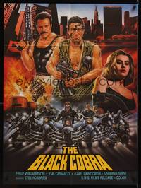 1s052 BLACK COBRA Pakistani '87 Cobra nero, Fred Williamson, cool art of motorcycle gang!