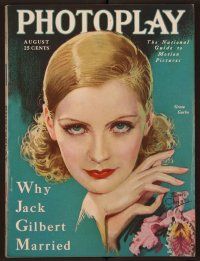1t060 PHOTOPLAY magazine August 1929 wonderful art portrait of Greta Garbo by Earl Christy!