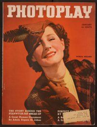 1t065 PHOTOPLAY magazine January 1936 portrait of Norma Shearer in feathered hat by George Hurrell