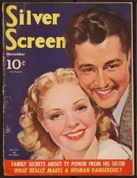 1t078 SILVER SCREEN magazine November 1939 art of Alice Faye & Don Ameche by Marland Stone!