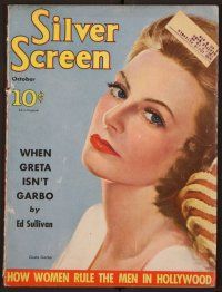 1t077 SILVER SCREEN magazine October 1939 art of beautiful Greta Garbo by Marland Stone!