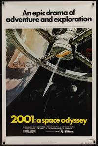 1v022 2001: A SPACE ODYSSEY teaser 1sh R80 Stanley Kubrick, art of space wheel by Bob McCall!