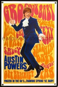 1v059 AUSTIN POWERS: INT'L MAN OF MYSTERY DS teaser 1sh '97 Mike Myers is frozen in the 60s!