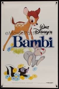 1v070 BAMBI 1sh R82 Walt Disney cartoon deer classic, great art with Thumper & Flower!