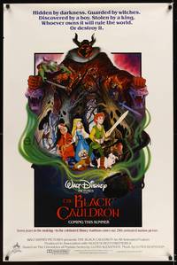 1v091 BLACK CAULDRON advance 1sh '85 first Walt Disney CG, cool fantasy art by P. Wensel!