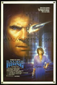 1v093 BLACK MOON RISING 1sh '86 wild Chorney art of car driving out of Tommy Lee Jones' face!