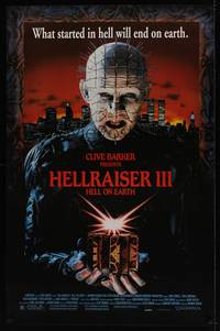 1v295 HELLRAISER III: HELL ON EARTH 1sh '92 Clive Barker, great c/u image of Pinhead holding cube!