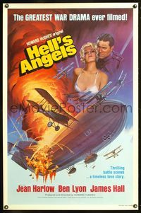 1v293 HELL'S ANGELS 1sh R79 art of Howard Hughes' air spectacle, sexy Jean Harlow!