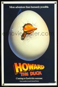 1v303 HOWARD THE DUCK teaser 1sh '86 George Lucas, more adventure than humanly possible!