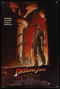 1v308 INDIANA JONES & THE TEMPLE OF DOOM 1sh '84 full-length art of Harrison Ford by Bruce Wolfe!