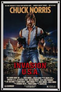 1v314 INVASION U.S.A. 1sh '85 great artwork of Chuck Norris with machine guns by Watts!