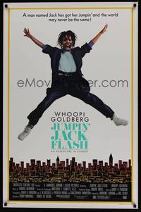 1v329 JUMPIN' JACK FLASH 1sh '86 great wacky image of Whoopi Goldberg in mid-air!