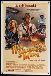1v336 KING SOLOMON'S MINES int'l 1sh '85 J.D. artwork of adventurer Richard Chamberlain, Sharon Stone!