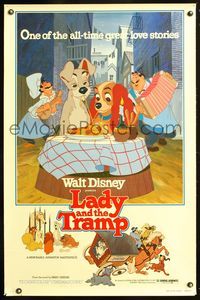 1v343 LADY & THE TRAMP 1sh R80 Walt Disney romantic canine classic cartoon!
