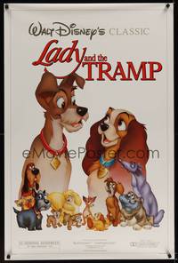 1v344 LADY & THE TRAMP 1sh R86 Walt Disney romantic canine dog classic cartoon!