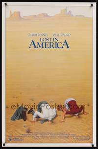 1v361 LOST IN AMERICA 1sh '85 great Lettick art of Albert Brooks & Julie Hagerty w/heads in sand!