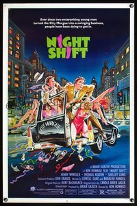 1v396 NIGHTSHIFT 1sh '82 Michael Keaton, Henry Winkler, sexy girls in hearse art by Mike Hobson!