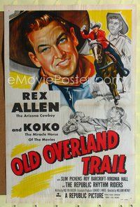 1v402 OLD OVERLAND TRAIL 1sh '52 cool artwork of cowboy Rex Allen riding his horse Koko!