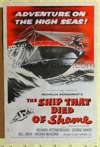 1v483 SHIP THAT DIED OF SHAME 1sh '55 Richard Attenborough on ship with a mind of its own!