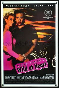 1v572 WILD AT HEART 1sh '90 David Lynch, sexiest image of Nicolas Cage & Laura Dern!