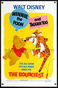 1v575 WINNIE THE POOH & TIGGER TOO 1sh '74 Walt Disney, characters created by A.A. Milne!