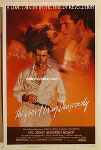 1v586 YEAR OF LIVING DANGEROUSLY 1sh '83 Peter Weir, Mel Gibson, art by Bob Peak & Stapleton!