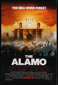 1w039 ALAMO advance DS 1sh '04 Billy Bob Thornton as Davy Crockett, Dennis Quaid, Texas history!