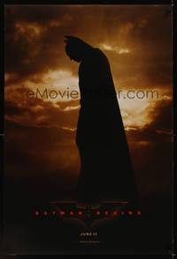 1w087 BATMAN BEGINS teaser DS 1sh '05 great image of Christian Bale as the Caped Crusader!