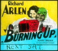 1x063 BURNING UP glass slide '30 Richard Arlen, Mary Brian, wonderful car racing art!