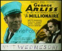1x088 MILLIONAIRE glass slide '31 super close up of George Arliss + David Manners & Evalyn Knapp!