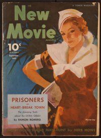 1x025 NEW MOVIE MAGAZINE magazine September 1933 fantastic art of sexy Myrna Loy by Clark Agnew!