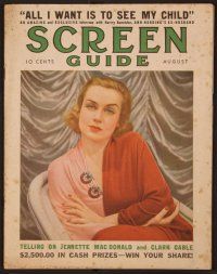 1x015 SCREEN GUIDE magazine August 1936 portrait of Carole Lombard with arms crossed by Shallit!