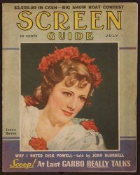 1x014 SCREEN GUIDE magazine July 1936 Irene Dunne with flowers in her hair & on her dress!