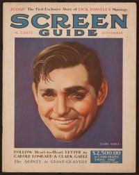 1x018 SCREEN GUIDE magazine November 1936 headshot artwork of Clark Gable by Morr Kusnet!