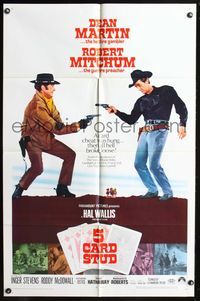 1y012 5 CARD STUD 1sh '68 cowboys Dean Martin & Robert Mitchum draw on each other!