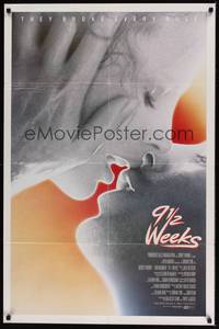 1y016 9 1/2 WEEKS int'l 1sh '86 Mickey Rourke, Kim Basinger, sexiest close up kissing image!