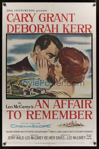 1y021 AFFAIR TO REMEMBER 1sh '57 romantic close-up art of Cary Grant about to kiss Deborah Kerr!