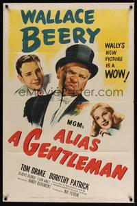 1y024 ALIAS A GENTLEMAN 1sh '48 cool art of Wallace Beery with top hat & monocle!